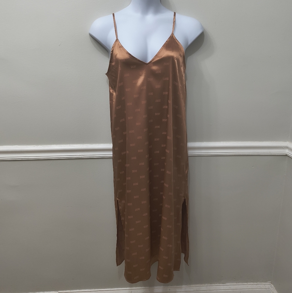 DKNY All-Over-Logo SlipDress Nightgown Copper Small Party Vacation Resort Cozy